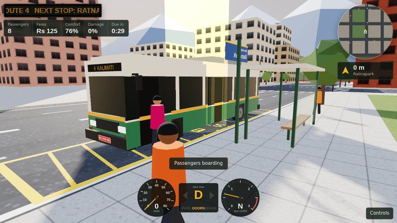 Passengers board a green and white city bus at the Ratnapark stop